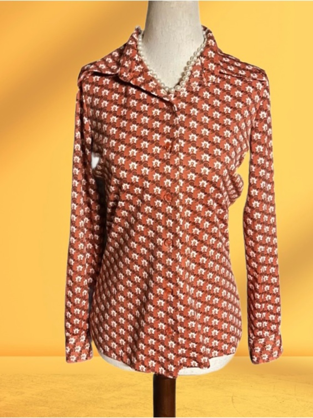 Jantzen ~ Women’s Size 10 ~ Vintage (1970’s) ~ Hippie ~ Brown Floral ~ Blouse